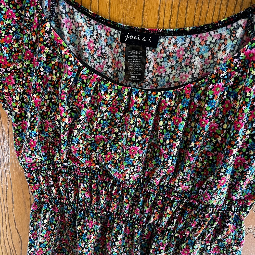 Womens Joci and I Floral Peasant Cap Sleeved Blouse - Size L - Romantic Bohemian